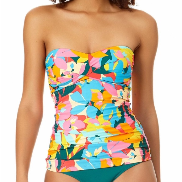 Anne Cole Strapless Floral Bandeau Tankini Top with straps Size Small NEW - Picture 1 of 13